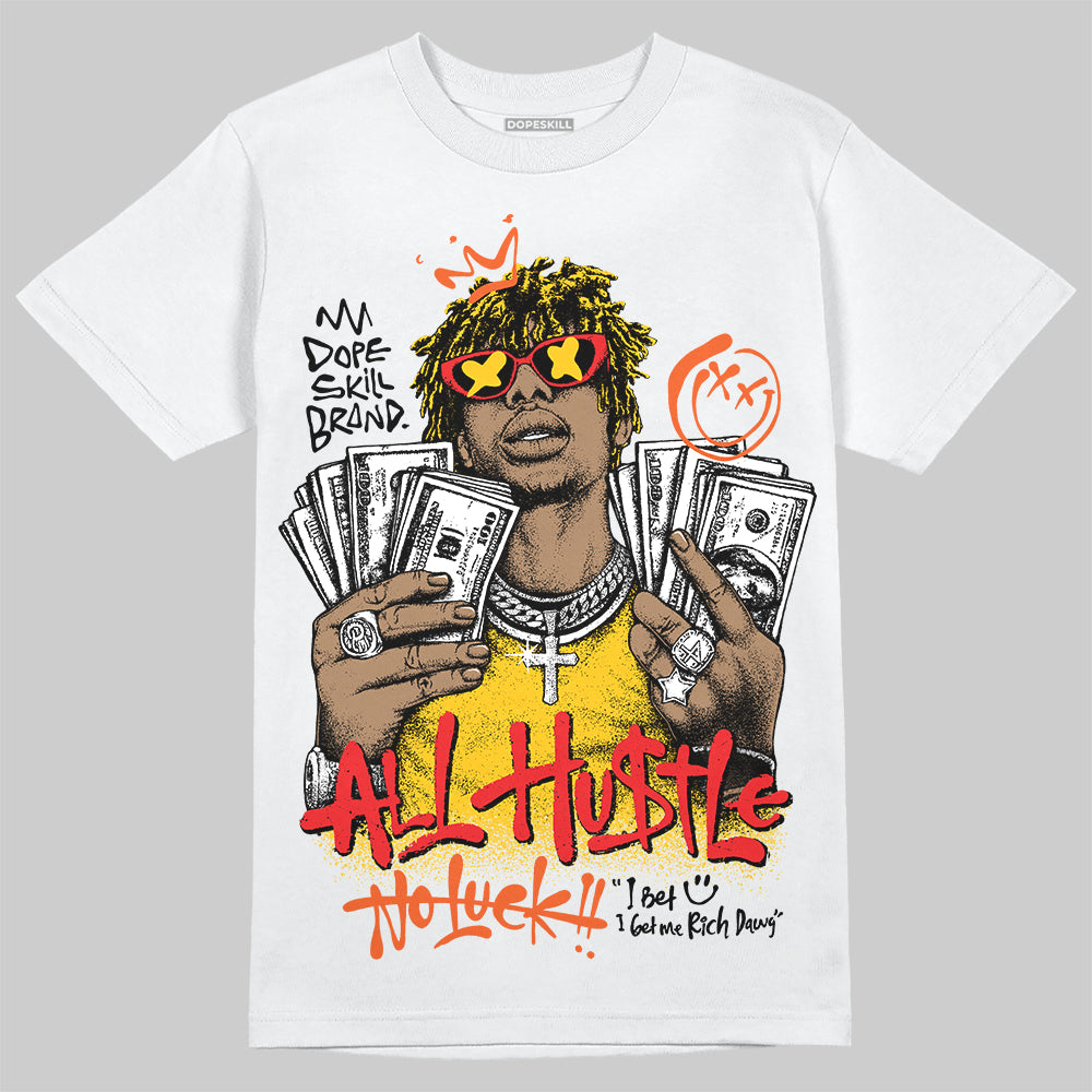 Yellow Sneakers DopeSkill T-Shirt All Hustle No Luck Graphic Streetwear - White 