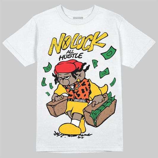 Yellow Sneakers DopeSkill T-Shirt No Luck, All Hustle Graphic Streetwear - White