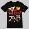 Jordan 4 Retro Red Cement DopeSkill T-Shirt New Love Heals Graphic Streetwear - Black