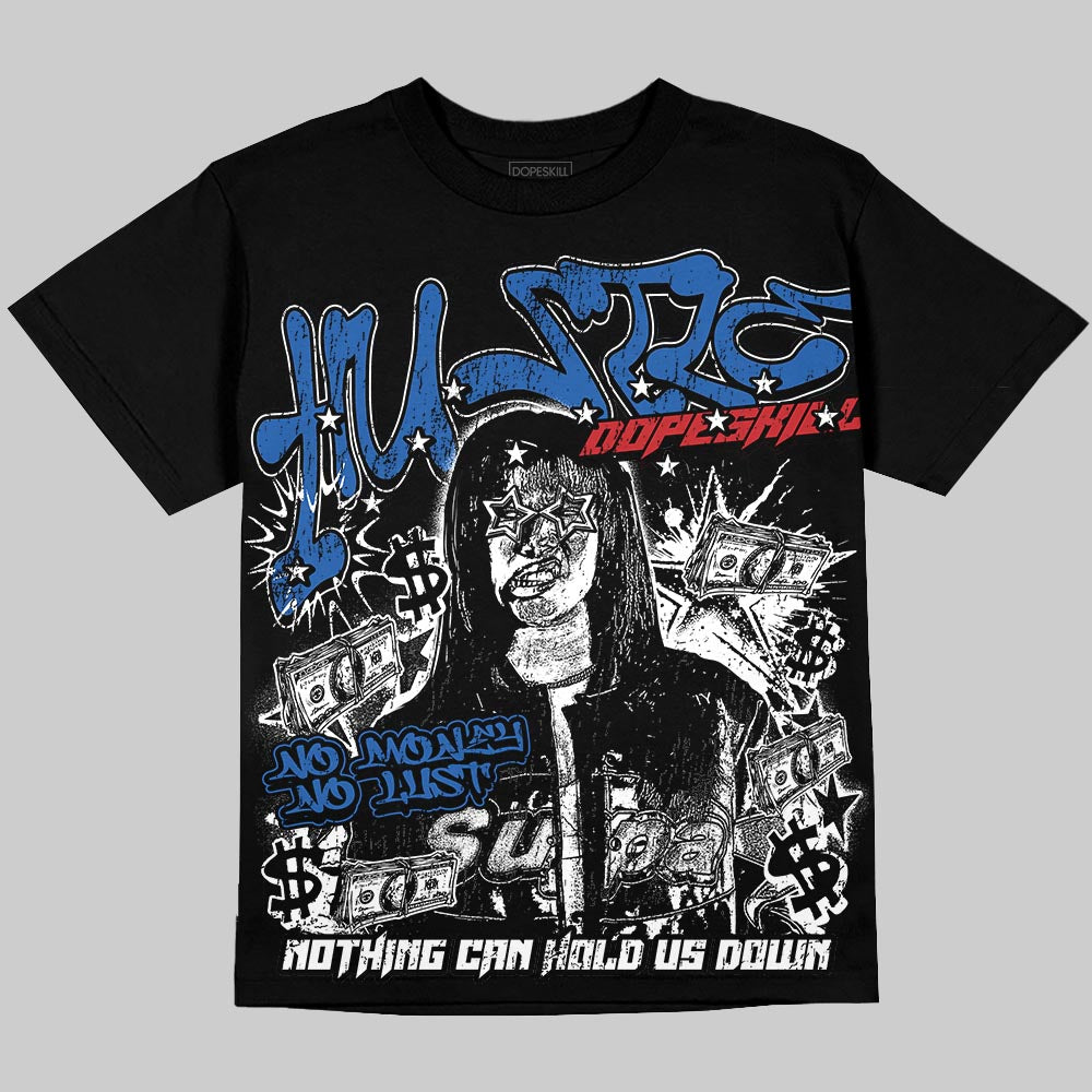 Jordan 3 "True Blue" DopeSkill Oversize Print T-Shirt No Money No Lust Graphic Streetwear - Black