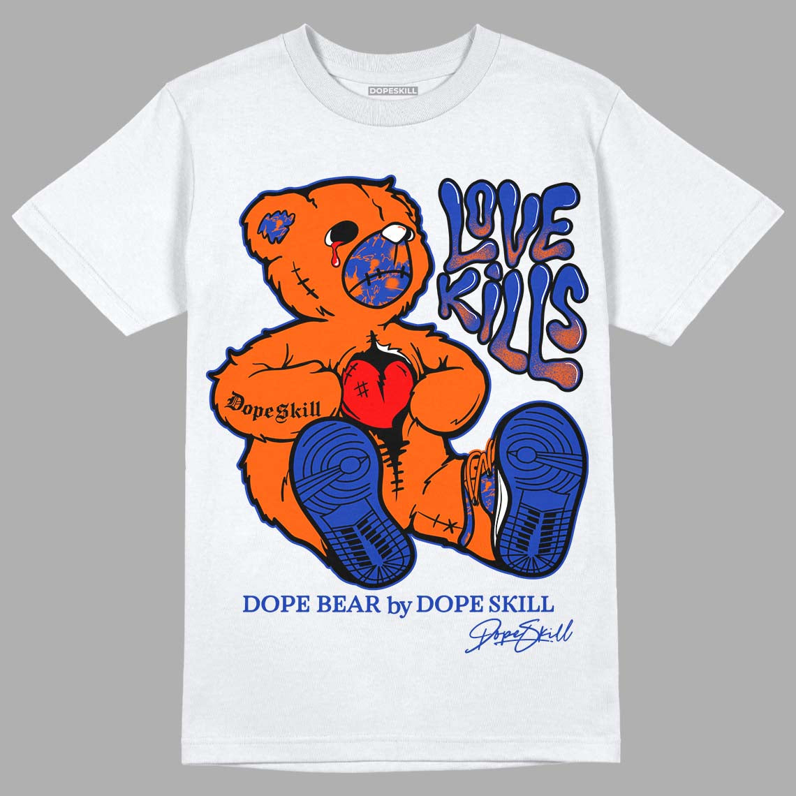 Dunk Low Futura Orange Blaze DopeSkill T-Shirt Love Kills Graphic Streetwear - White