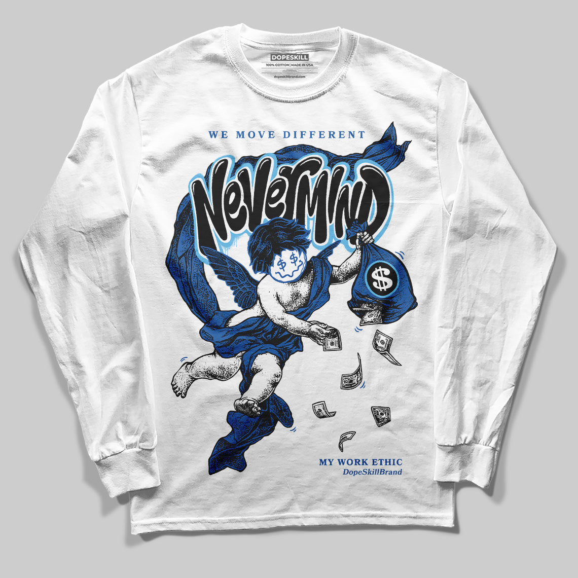 Jordan 12 “Blueberry” DopeSkill Long Sleeve T-Shirt Nevermind Graphic Streetwear - White