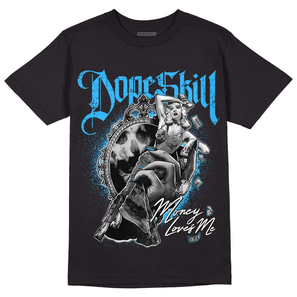 Jordan 2 Low "University Blue" DopeSkill T-Shirt Money Loves Me Graphic Streetwear - Black