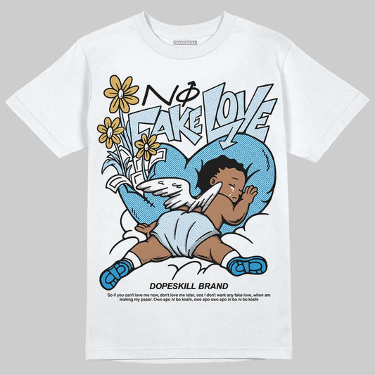 Jordan 4 Denim “Worn Blue” DopeSkill T-Shirt No Fake Love Graphic Streetwear- White