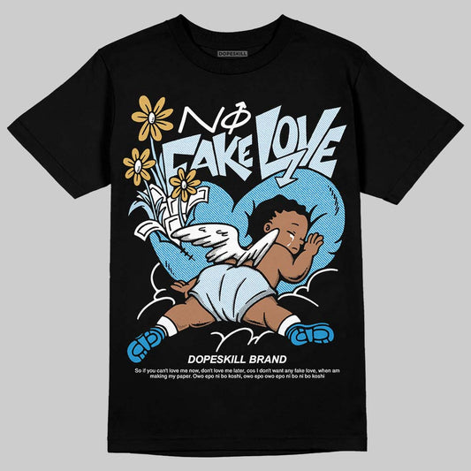 Jordan 4 Denim “Worn Blue” DopeSkill T-Shirt No Fake Love Graphic Streetwear - Black