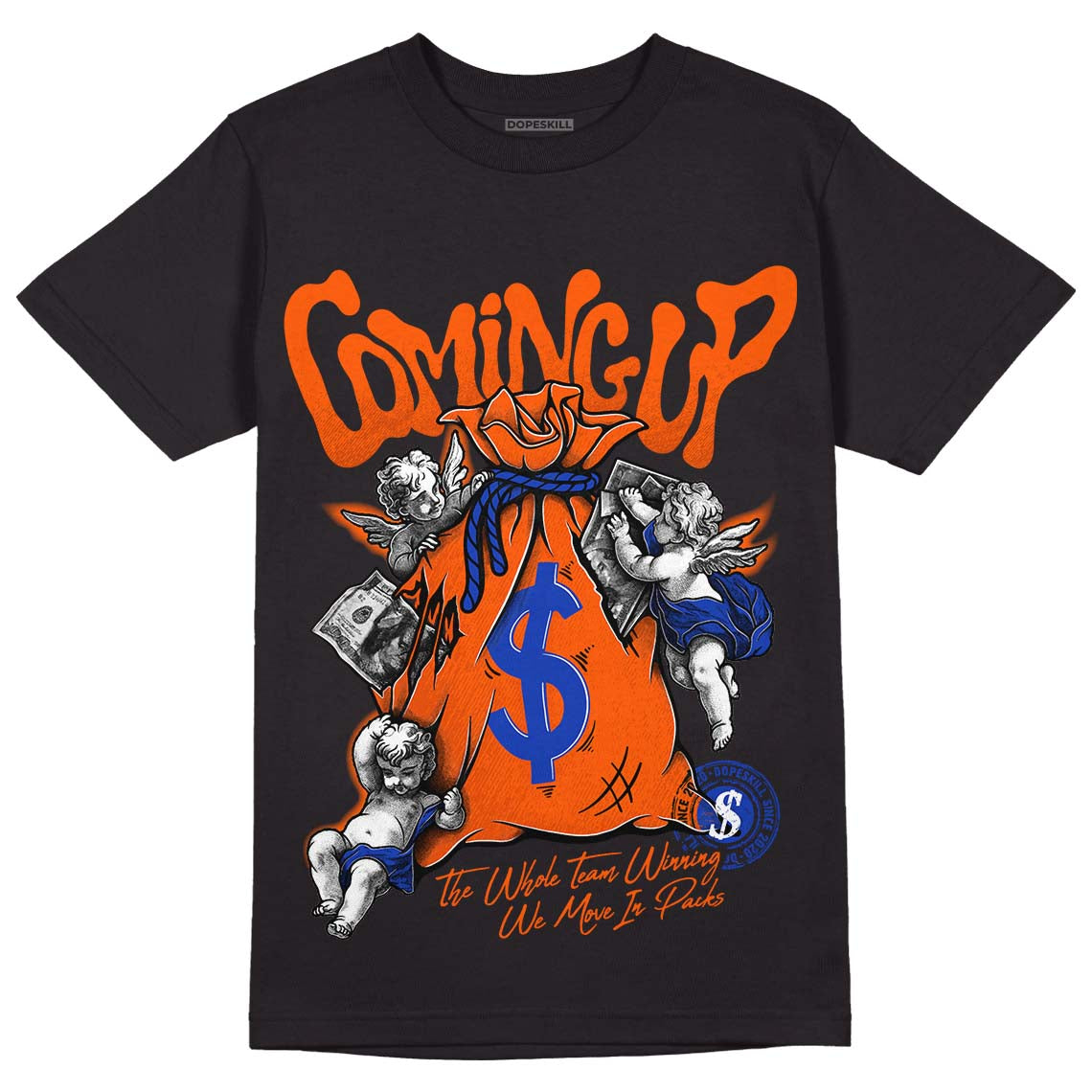 Dunk Low Futura Orange Blaze DopeSkill T-Shirt Money Bag Coming Up Graphic Streetwear - Black