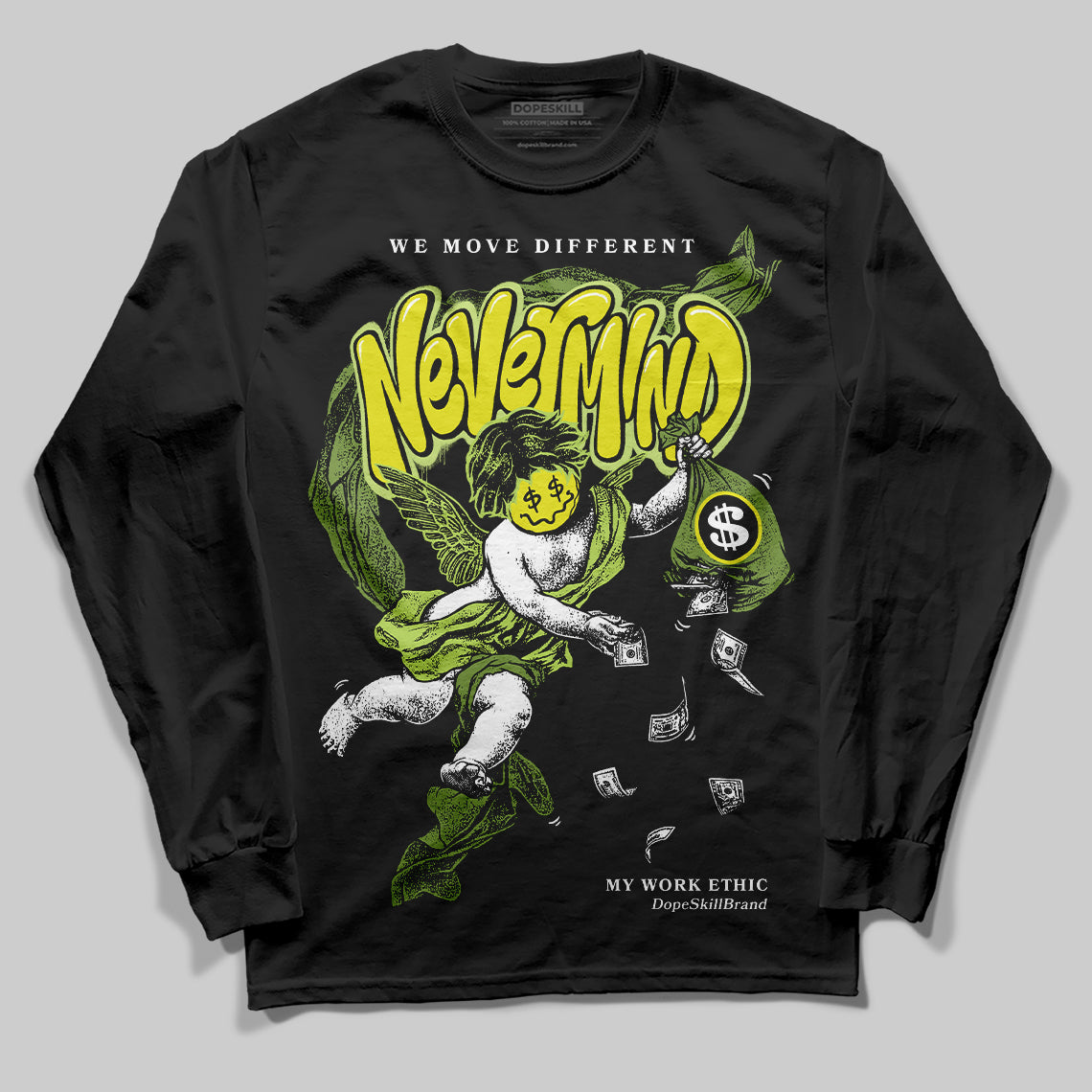 Jordan 13 Retro Bright Cactus DopeSkill Long Sleeve T-Shirt Nevermind Graphic Streetwear - Black