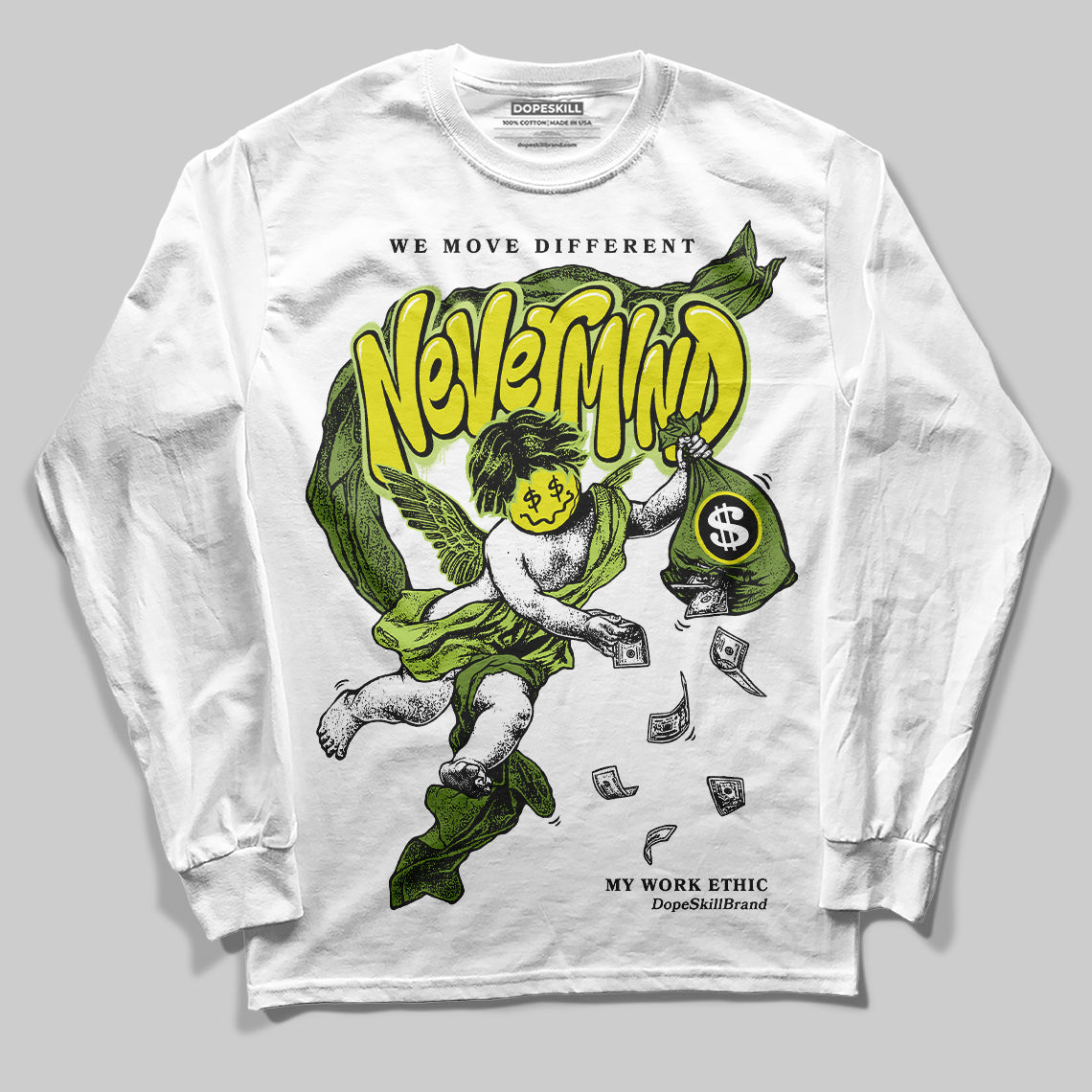 Jordan 13 Retro Bright Cactus DopeSkill Long Sleeve T-Shirt Nevermind Graphic Streetwear - White