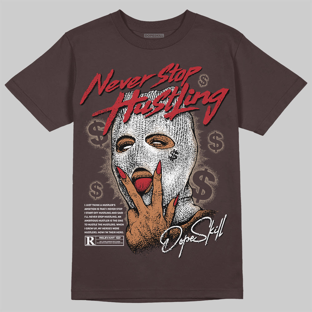 SoleFly x Air Jordan 12 Retro SP 'Cafecito/Baroque Brown' DopeSkill T-Shirt Never Stop Hustling Graphic Streetwear - Dark Chocolate