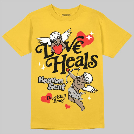Jordan 5 'Tokyo' DopeSkill T-Shirt New Love Heals Graphic Streetwear - Gold