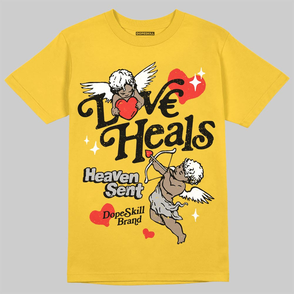 Jordan 5 'Tokyo' DopeSkill T-Shirt New Love Heals Graphic Streetwear - Gold
