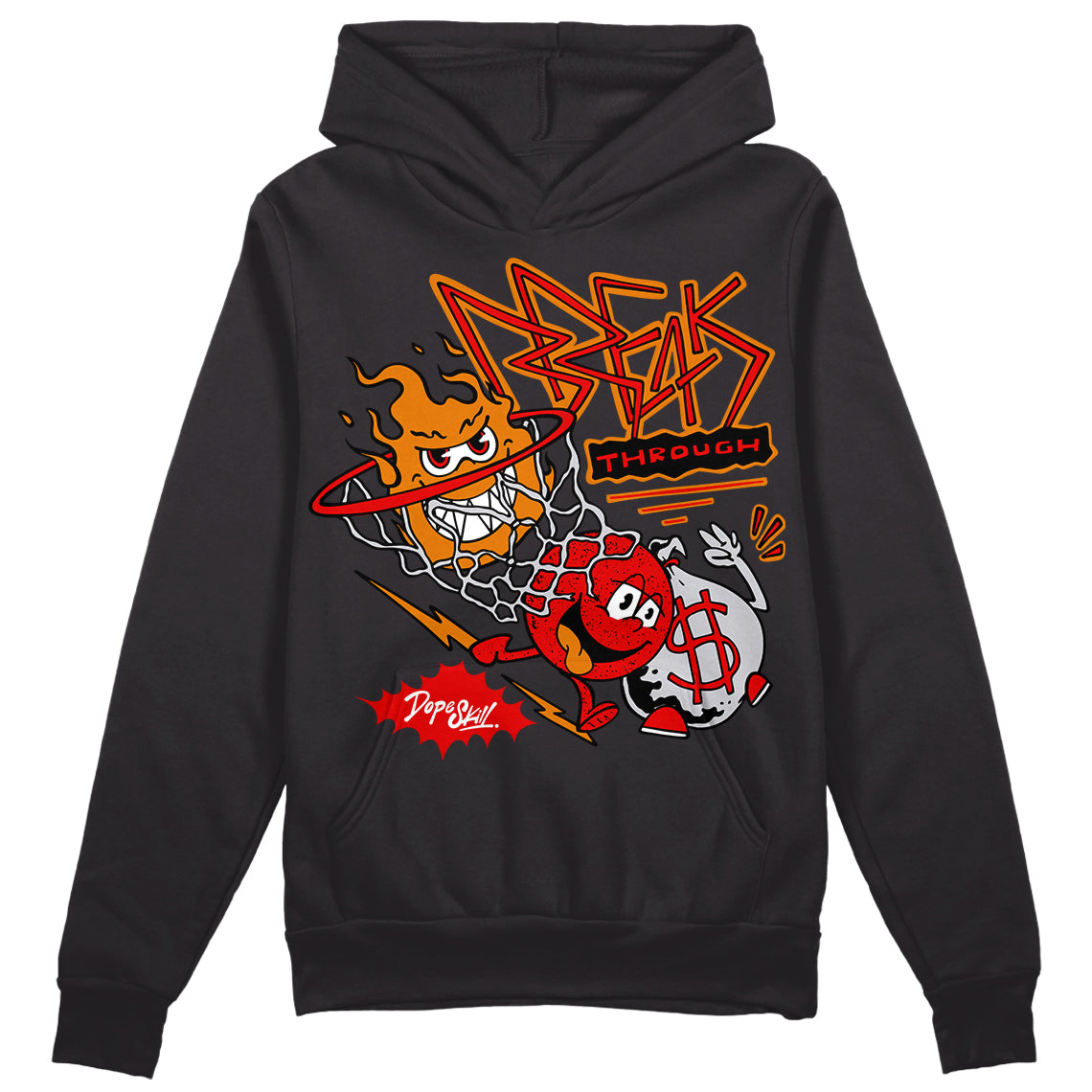 Jordan 4 Retro Red Cement DopeSkill Hoodie Sweatshirt Break Through Graphic Streetwear - Black