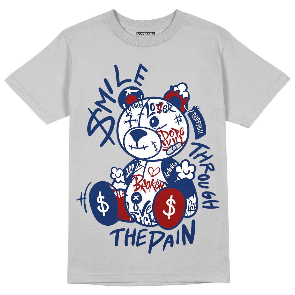 Jordan 13 French Blue DopeSkill Light Steel Grey T-shirt  Smile Through The Pain Graphic Streetwear 