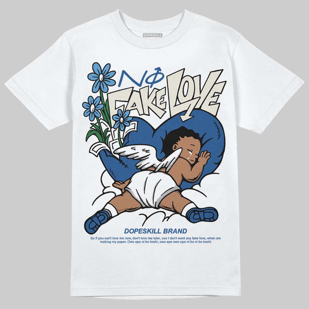 Jordan 1 Low OG “Storm Blue” DopeSkill T-Shirt No Fake Love Graphic Streetwear - White