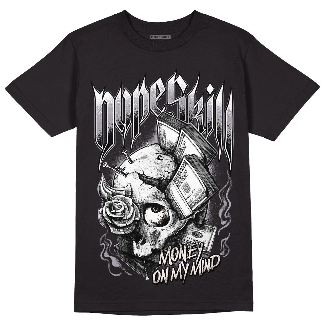 Jordan 2 Cement Grey DopeSkill T-Shirt Money On My Mind Graphic Streetwear - Black