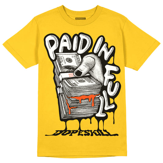 Jordan 4 Retro “Vivid Sulfur” DopeSkill Yellow T-shirt Paid In Full Graphic Streetwear 