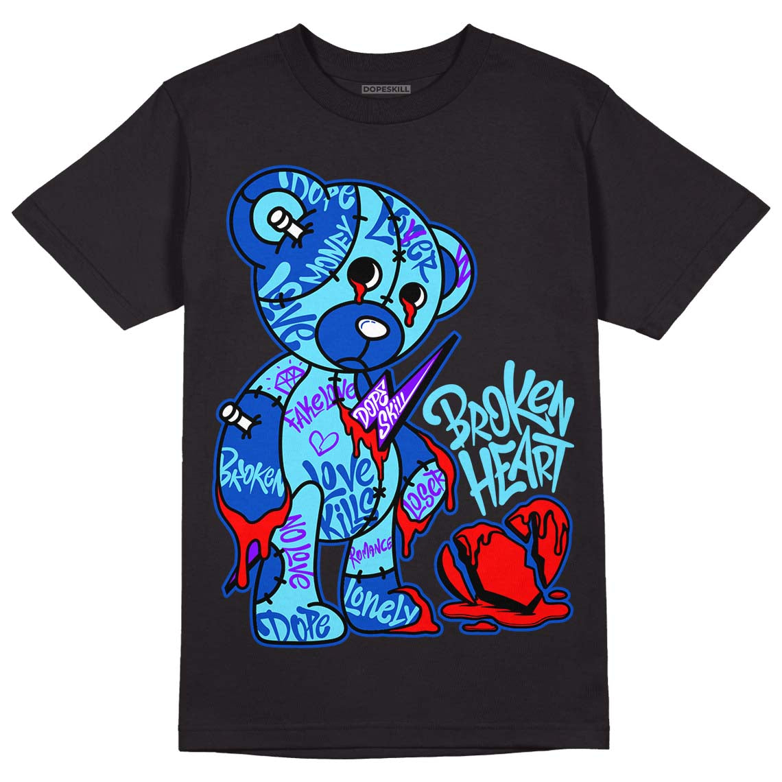 Dunk Low Argon DopeSkill T-Shirt Broken Heart Graphic Streetwear - Black