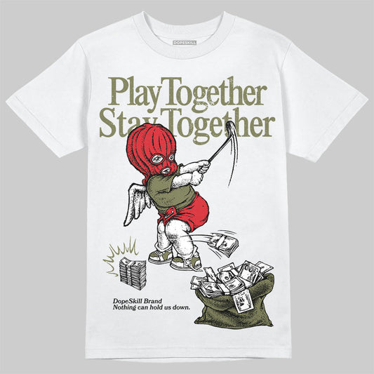 Travis Scott x Jordan 1 Medium Olive DopeSkill T-Shirt Play together, Stay together Graphic Streetwear - White 