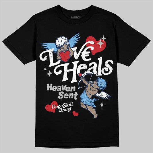 Jordan 4 SB “Summit White/Navy” DopeSkill T-Shirt New Love Heals Graphic Streetwear - Black