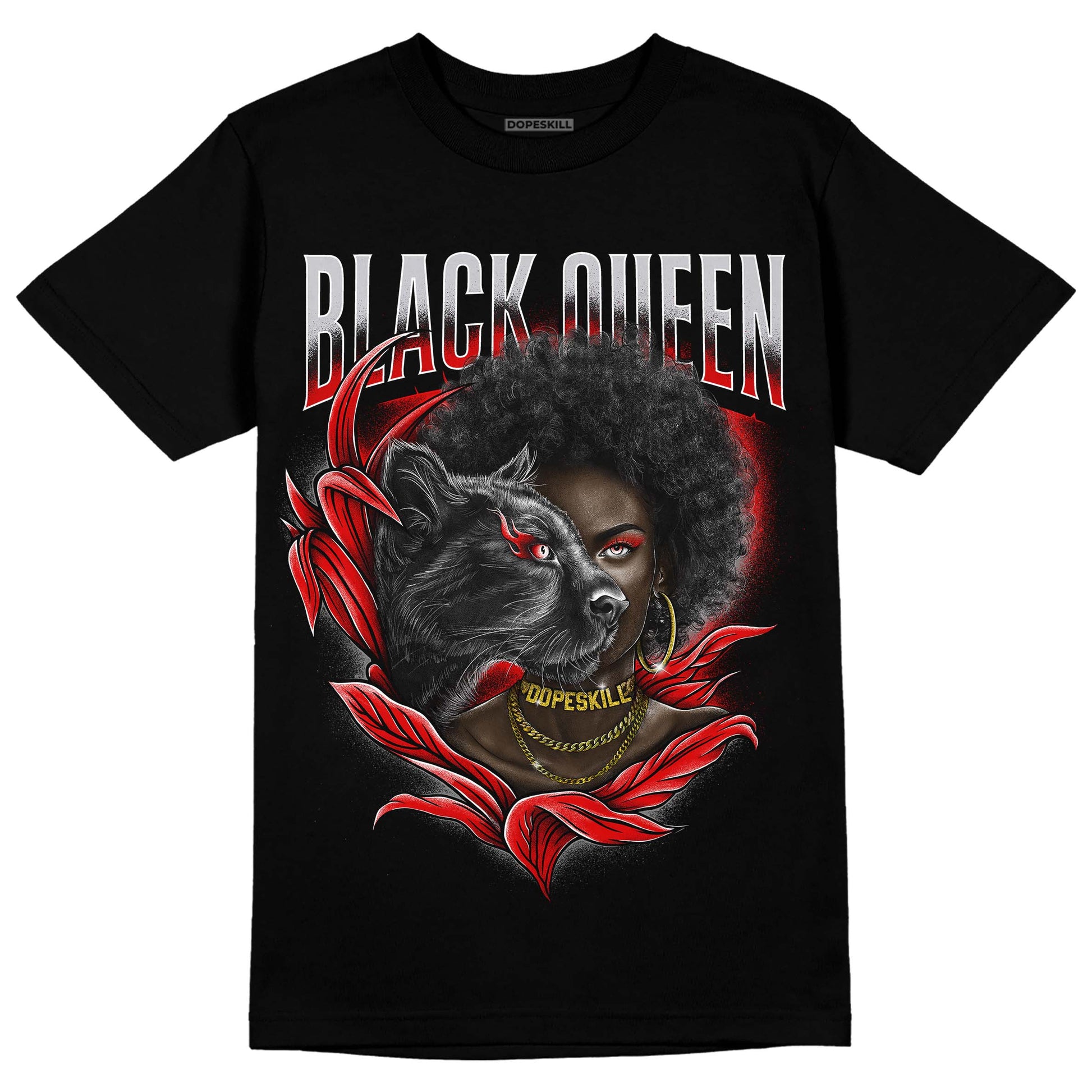 Jordan 4 Retro Red Cement DopeSkill T-Shirt New Black Queen Graphic Streetwear - Black