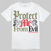 Travis Scott x Jordan 1 Medium Olive DopeSkill T-Shirt Protect Me From Evil Graphic Streetwear - White