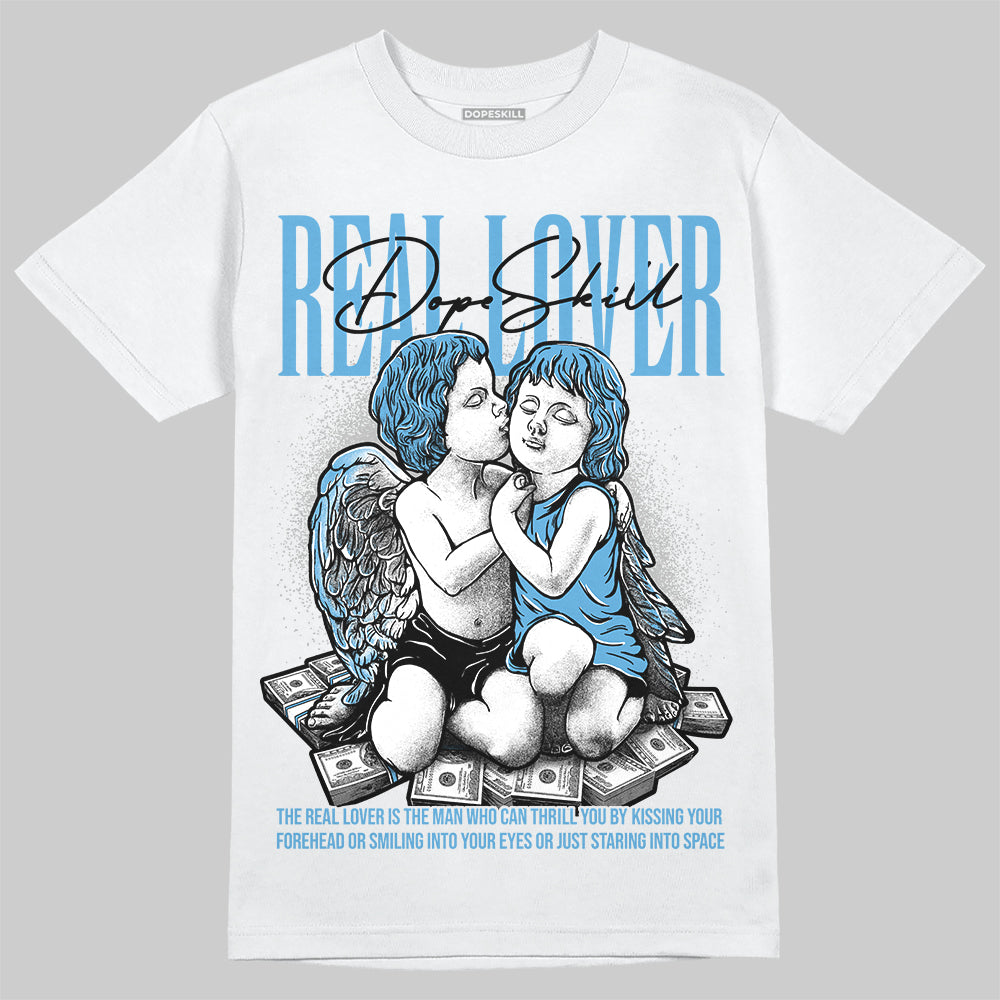 Jordan 14 Retro Black and University Blue DopeSkill T-Shirt Real Lover Graphic Streetwear - White