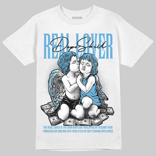 Jordan 14 Retro Black and University Blue DopeSkill T-Shirt Real Lover Graphic Streetwear - White