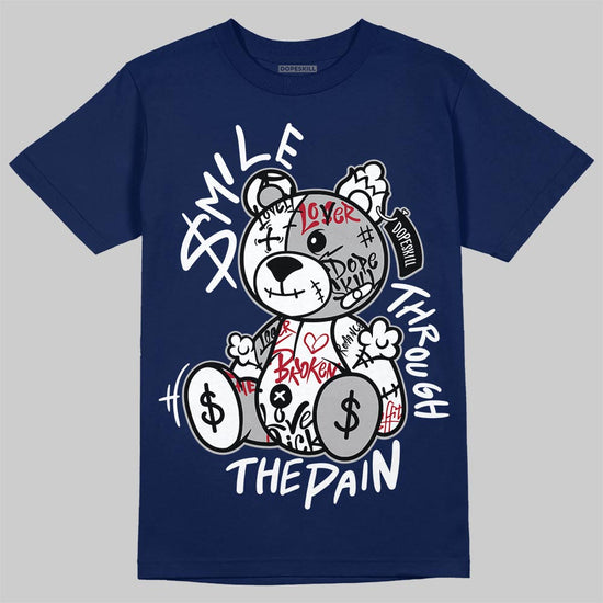 Jordan 12 Retro French Blue (2025) DopeSkill T-Shirt Smile Through The Pain Graphic Streetwear - Navy