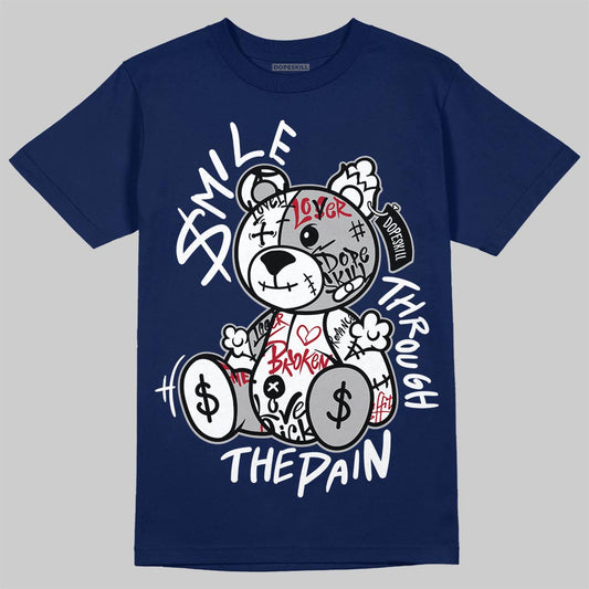 Jordan 12 Retro French Blue (2025) DopeSkill T-Shirt Smile Through The Pain Graphic Streetwear - Navy