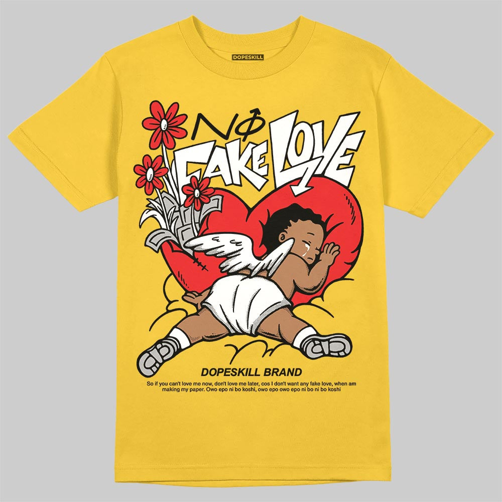 Jordan 5 'Tokyo' DopeSkill T-Shirt No Fake Love Graphic Streetwear - Gold