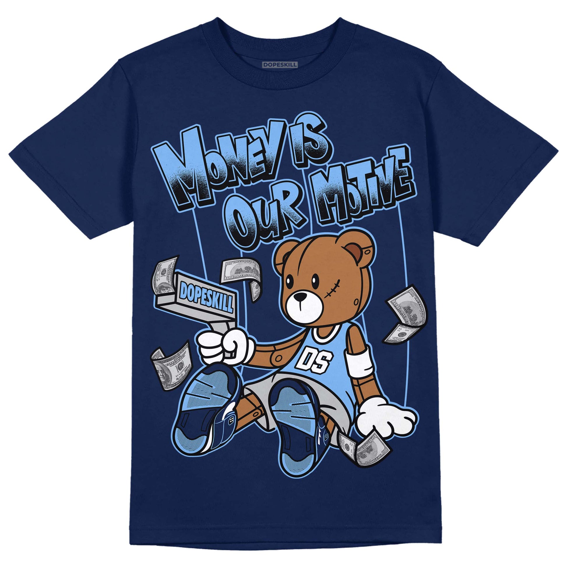 Jordan 5 Midnight Navy DopeSkill Navy T-Shirt Money Is Our Motive Bear Graphic Streetwear