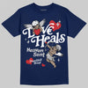 Jordan 4 SB “Summit White/Navy” DopeSkill T-Shirt New Love Heals Graphic Streetwear - Navy