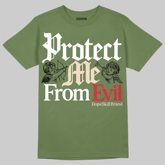 Travis Scott x Jordan 1 Medium Olive DopeSkill Olive T-shirt Protect Me From Evil Graphic Streetwear