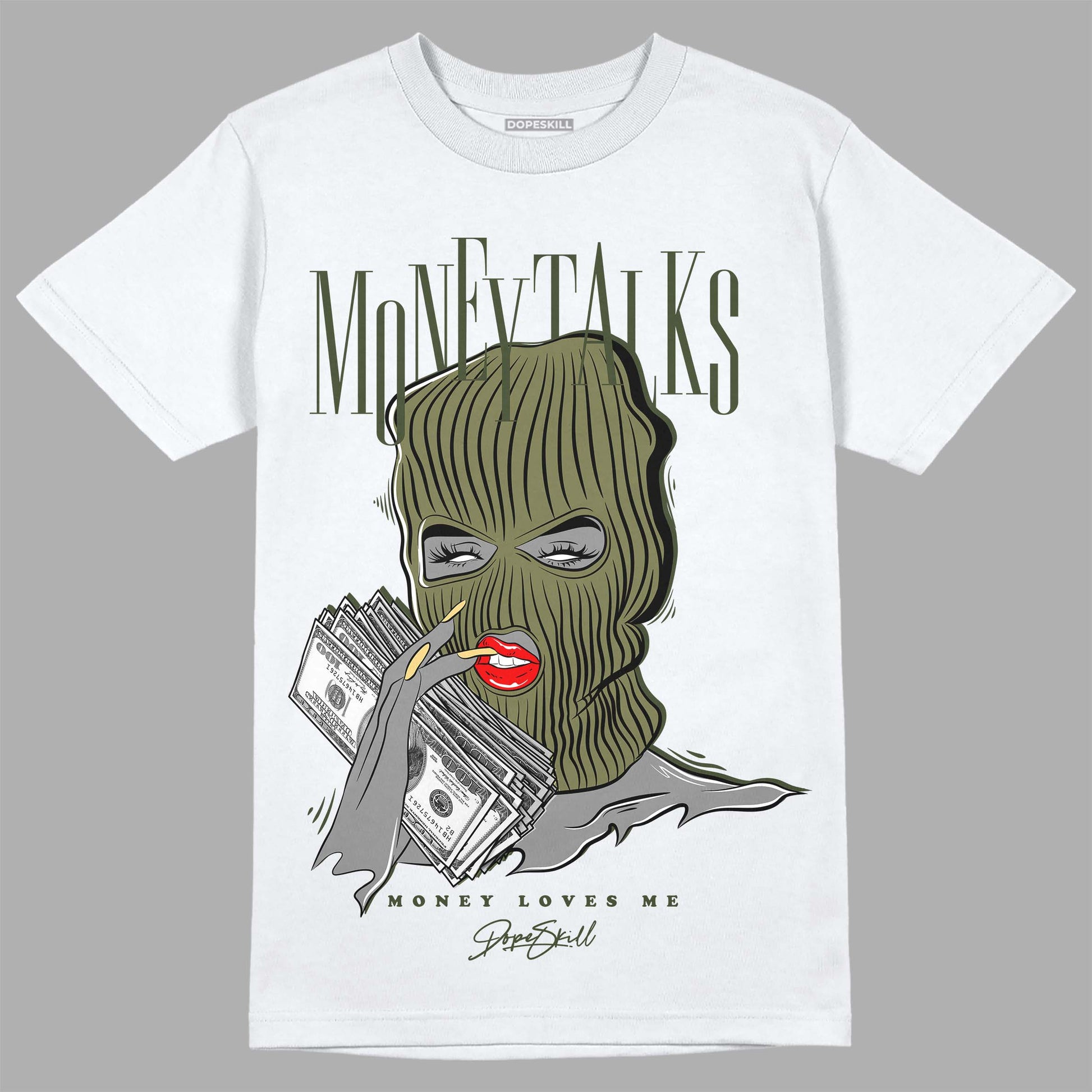 Jordan 4 Retro SE Craft Medium Olive DopeSkill T-Shirt Money Talks Graphic Streetwear - White