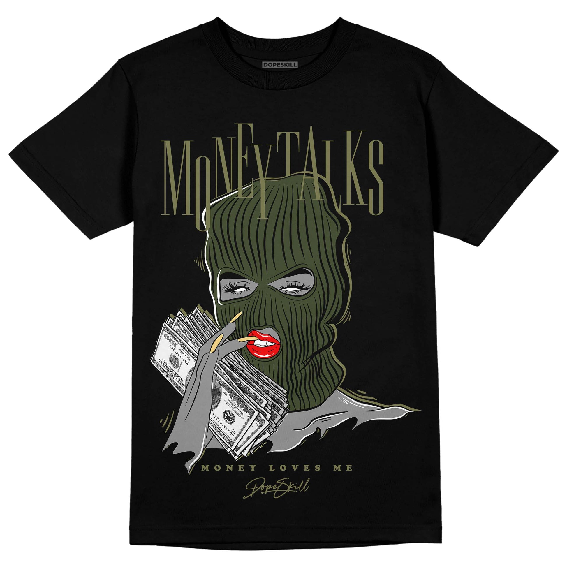 Jordan 4 Retro SE Craft Medium Olive DopeSkill T-Shirt Money Talks Graphic Streetwear - Black