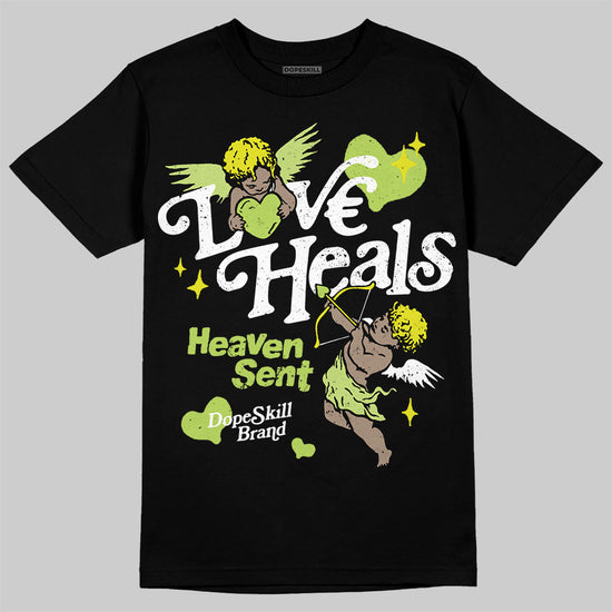 Jordan 13 Retro Bright Cactus DopeSkill T-Shirt New Love Heals Graphic Streetwear - Black