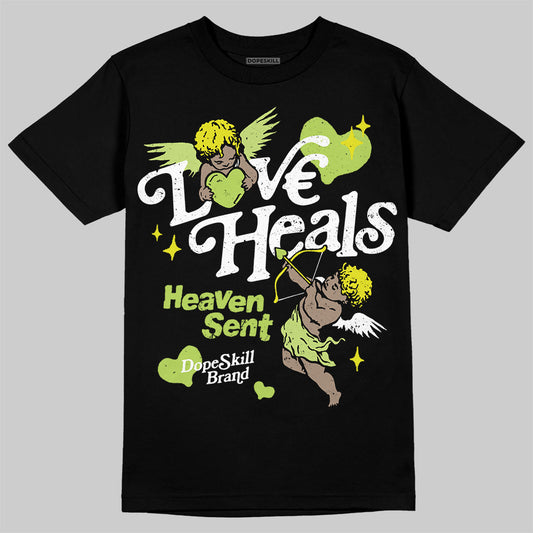 Jordan 13 Retro Bright Cactus DopeSkill T-Shirt New Love Heals Graphic Streetwear - Black