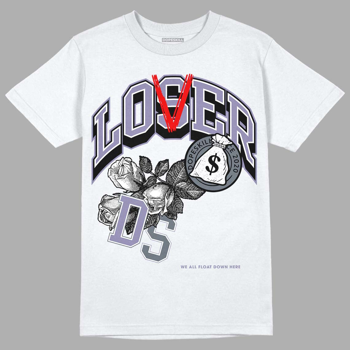 Jordan 5 Retro Low Indigo Haze DopeSkill T-Shirt Loser Lover Graphic Streetwear  - White 