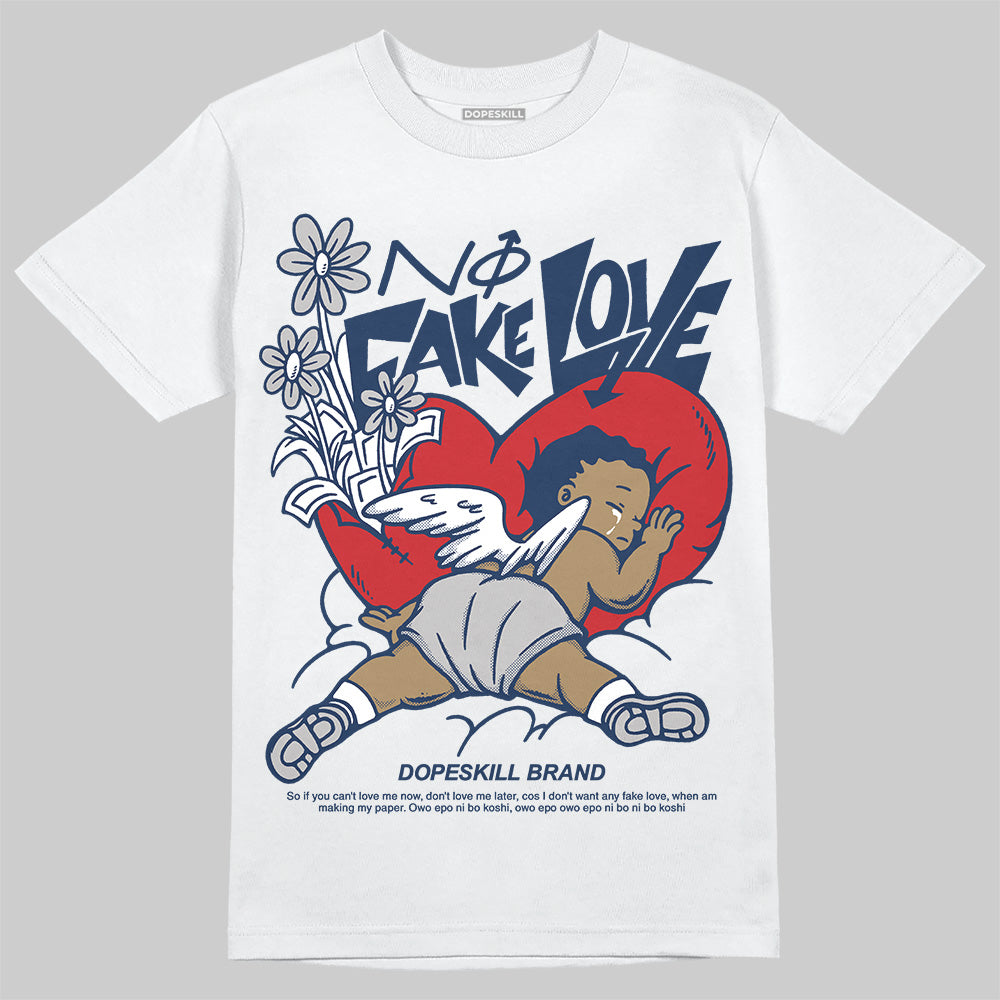 Jordan 4 SB “Summit White/Navy” DopeSkill T-Shirt No Fake Love Graphic Streetwear - White