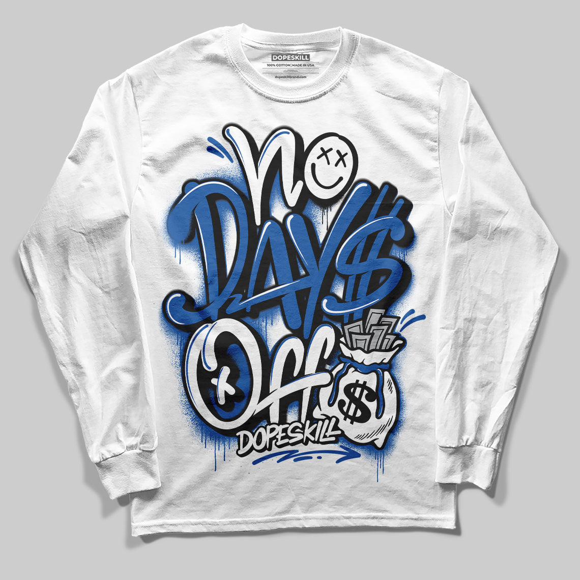 Jordan 12 “Blueberry” DopeSkill Long Sleeve T-Shirt No Days Off Graphic Streetwear - White