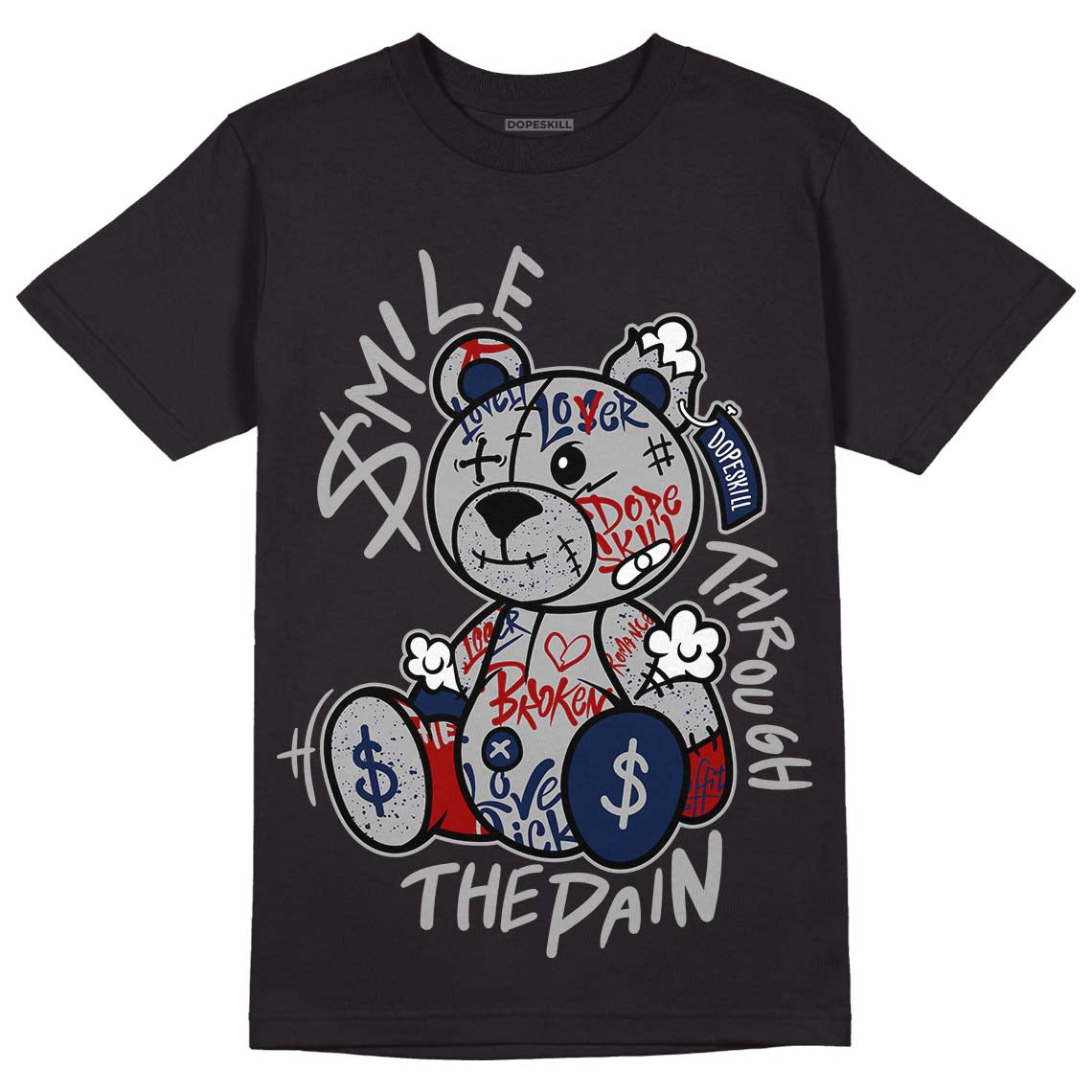 Jordan 4 Midnight Navy DopeSkill T-shirt  Smile Through The Pain Graphic Streetwear - Black