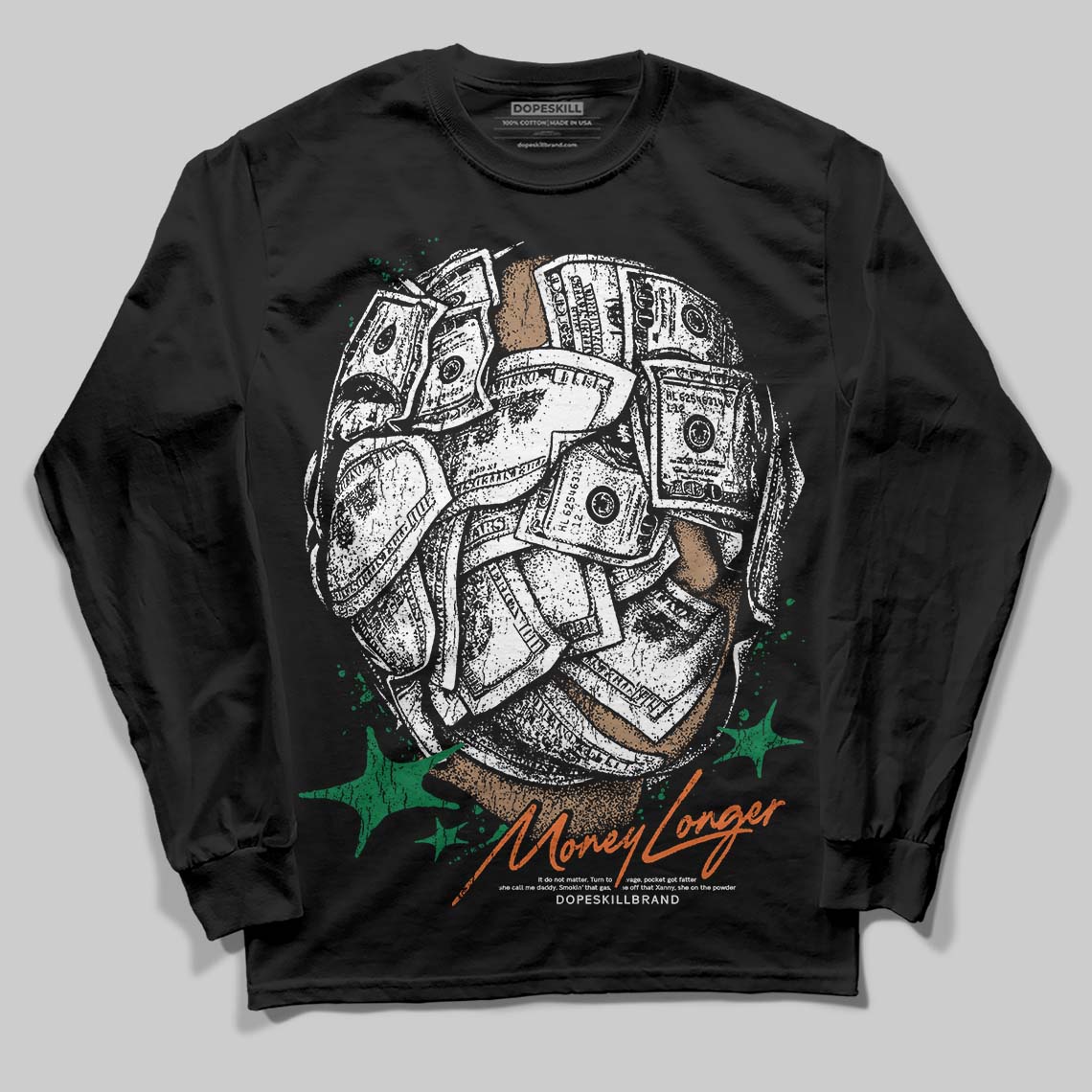 Green Sneakers DopeSkill Long Sleeve T-Shirt Money Longer Graphic Streetwear - black