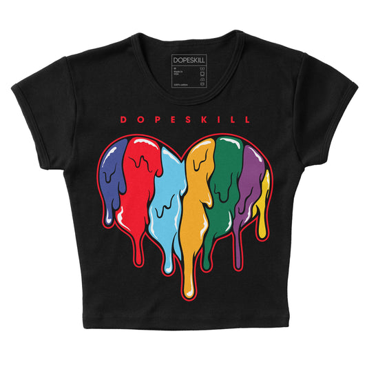 Jordan 1 Mid GS 'Six Championships' DopeSkill Women's Crop Top Slime Drip Heart Graphic Streetwear - Black