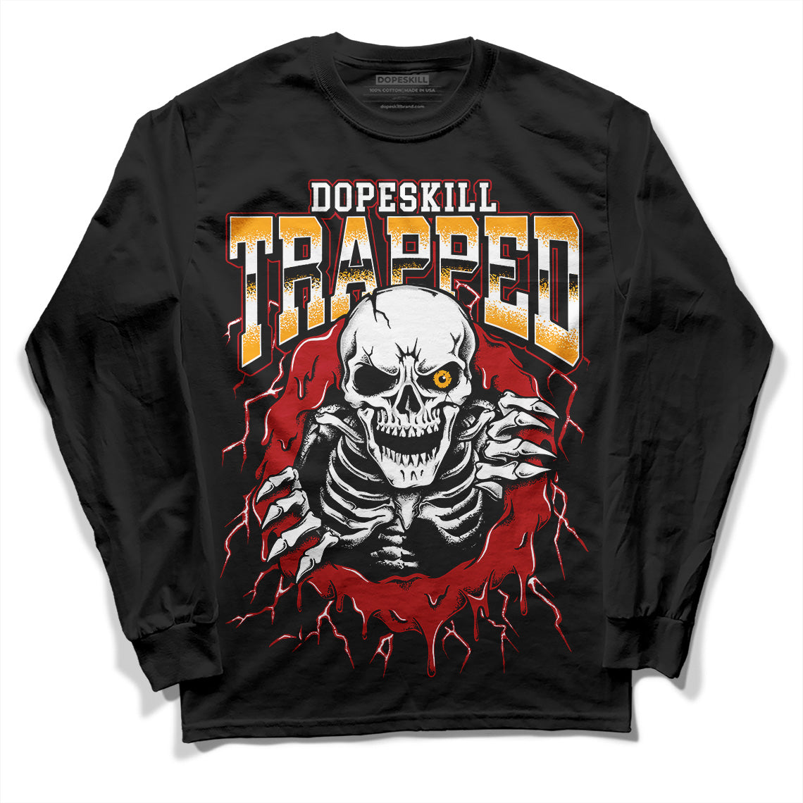 Jordan 7 Retro Cardinal DopeSkill Long Sleeve T-Shirt Trapped Halloween Graphic Streetwear  - Black 