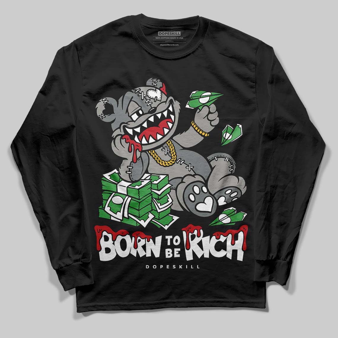 Jordan 9 Cool Grey DopeSkill Long Sleeve T-Shirt Born To Be Rich Graphic Streetwear - Black