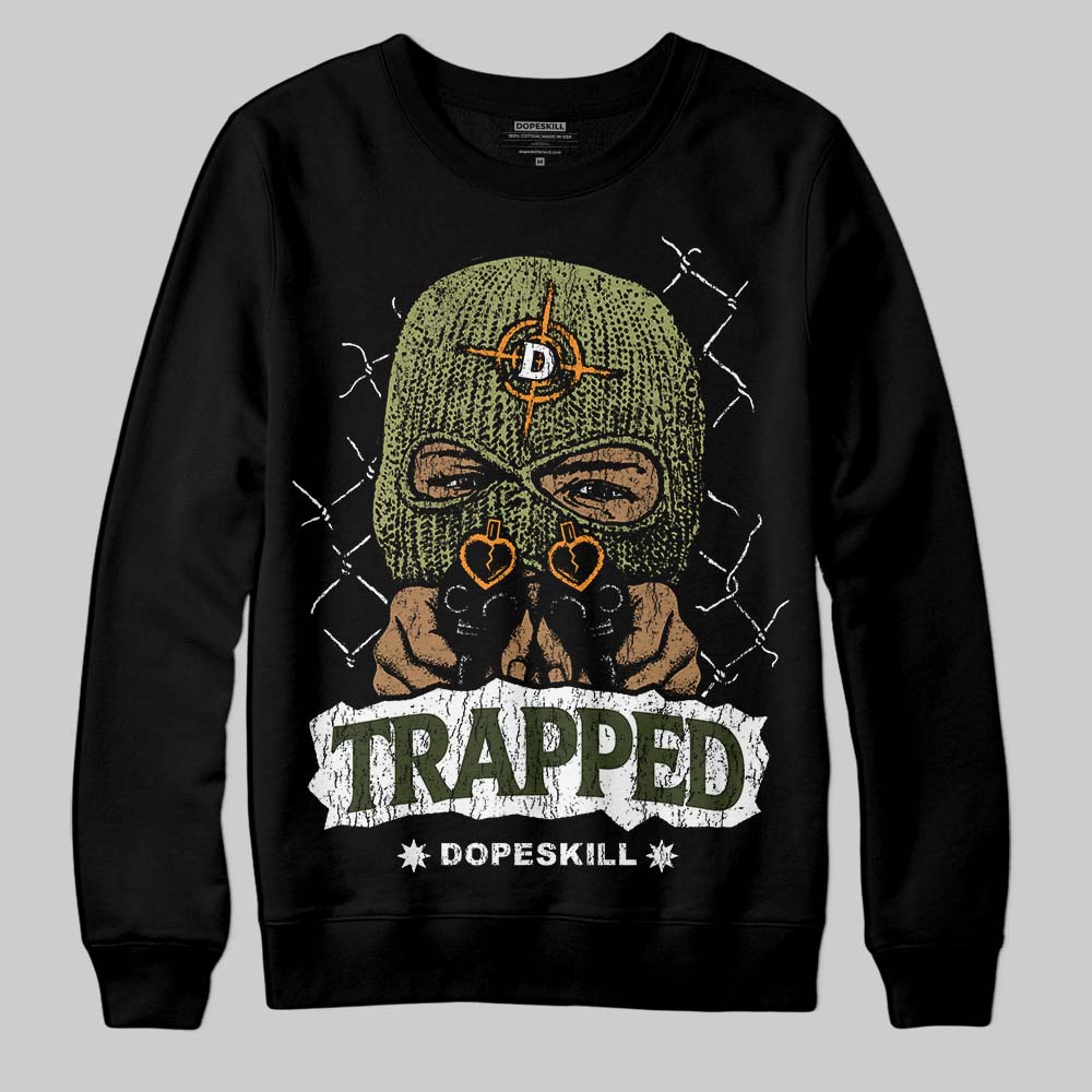 Olive Sneakers DopeSkill Sweatshirt New Trapped Graphic Streetwear - Black