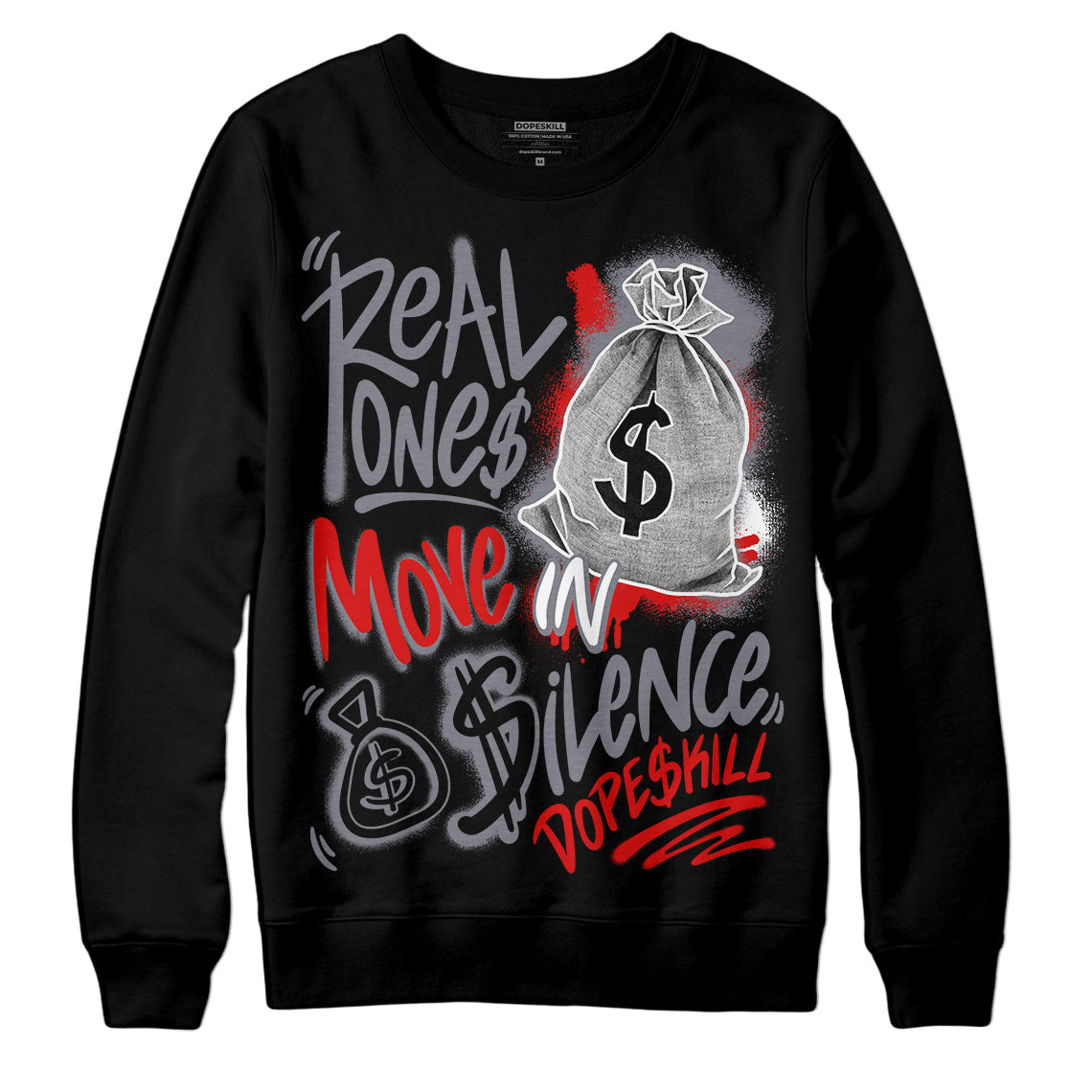 Jordan 9 Retro Fire Red DopeSkill Sweatshirt Real Ones Move In Silence Graphic Streetwear - Black