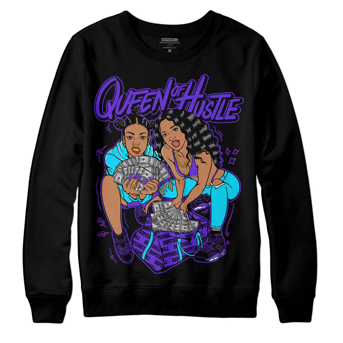 Jordan 6 "Aqua" DopeSkill Sweatshirt Queen Of Hustle Graphic Streetwear - Black