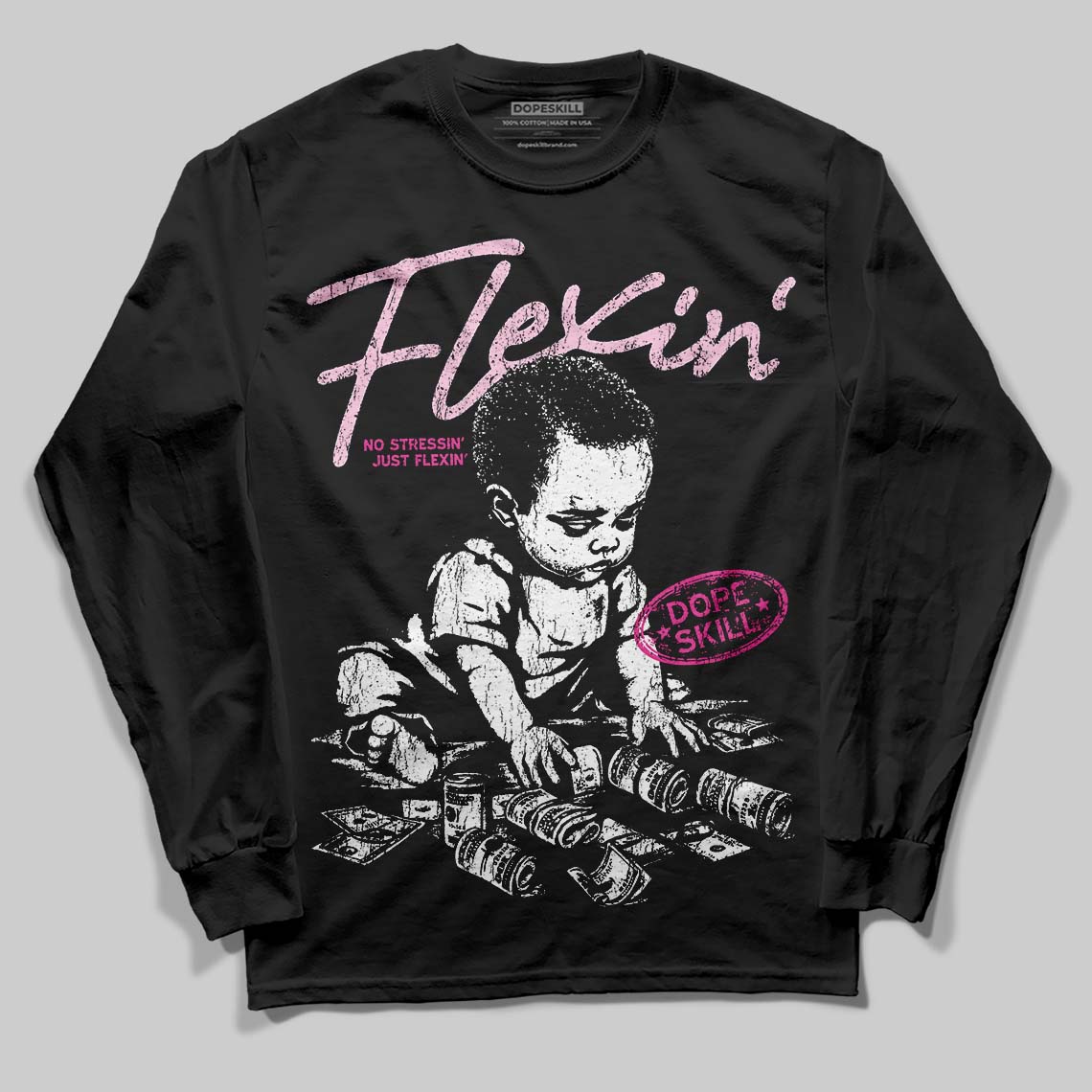Pink Sneakers DopeSkill Long Sleeve T-Shirt Flexin' Graphic Streetwear - black