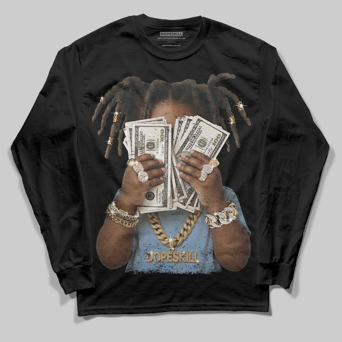 Nike Air Diamond Turf Must Be the Money DopeSkill Long Sleeve T-Shirt Rich Youth Graphic Streetwear - Black